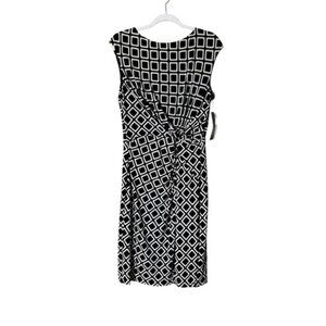 Ralph Lauren LRL Midi Dress Size 14 Stretch Ruche Black White Career Classy